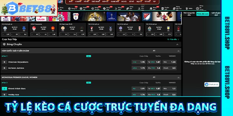 Tỷ lệ kèo cá cược trực tuyến đa dạng